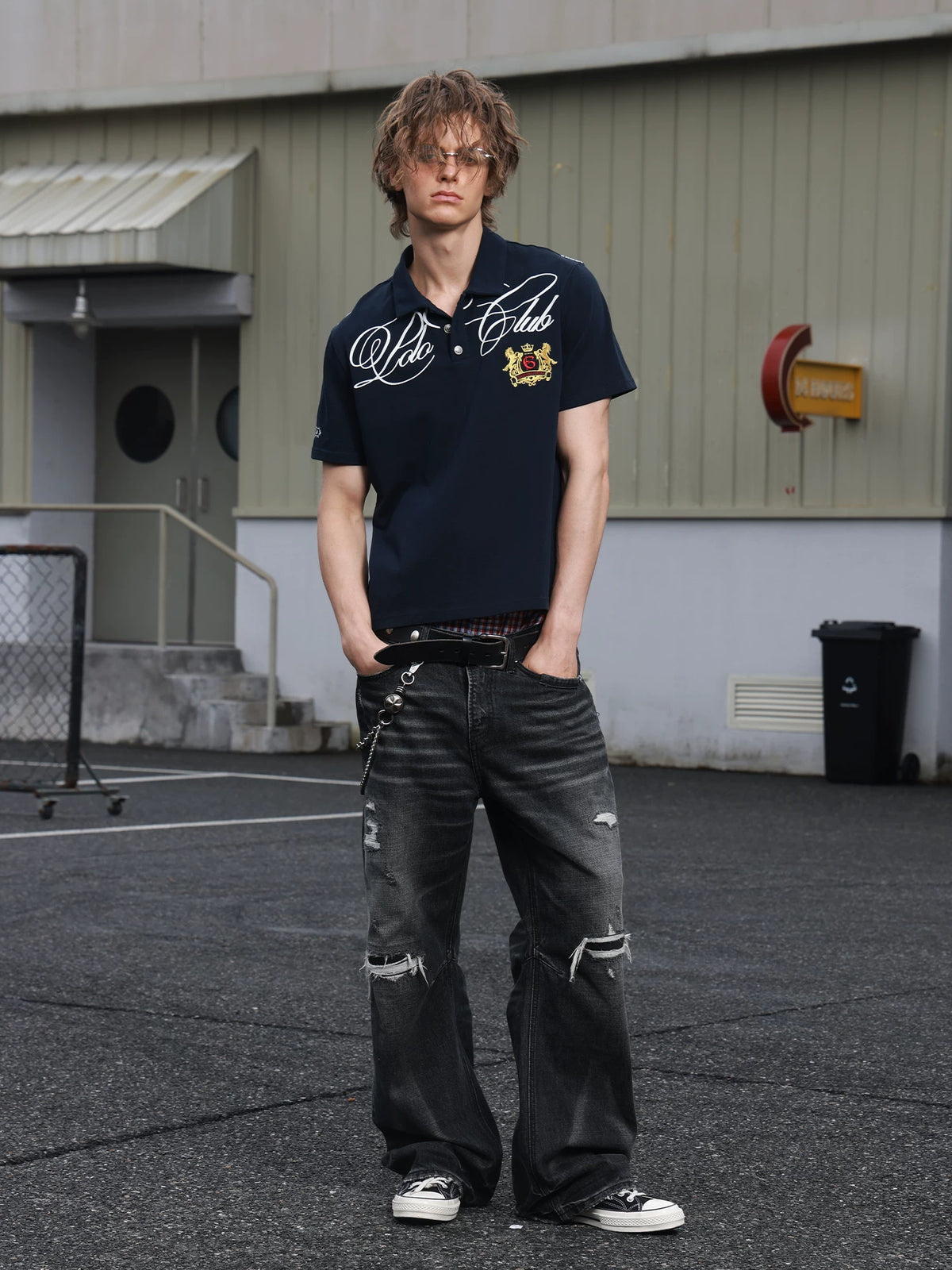 Vintage Navy Graphic Polo – Streetwear