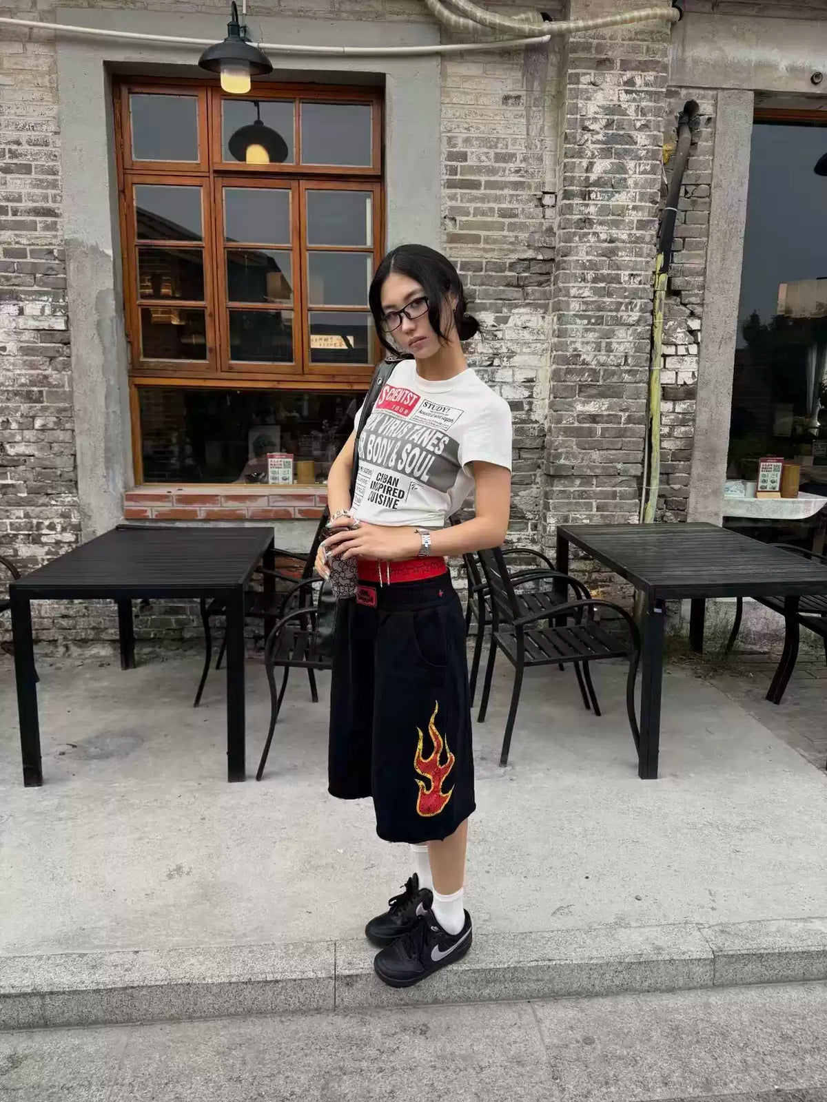 Flame Graphic Bermuda Shorts – Black Streetwear