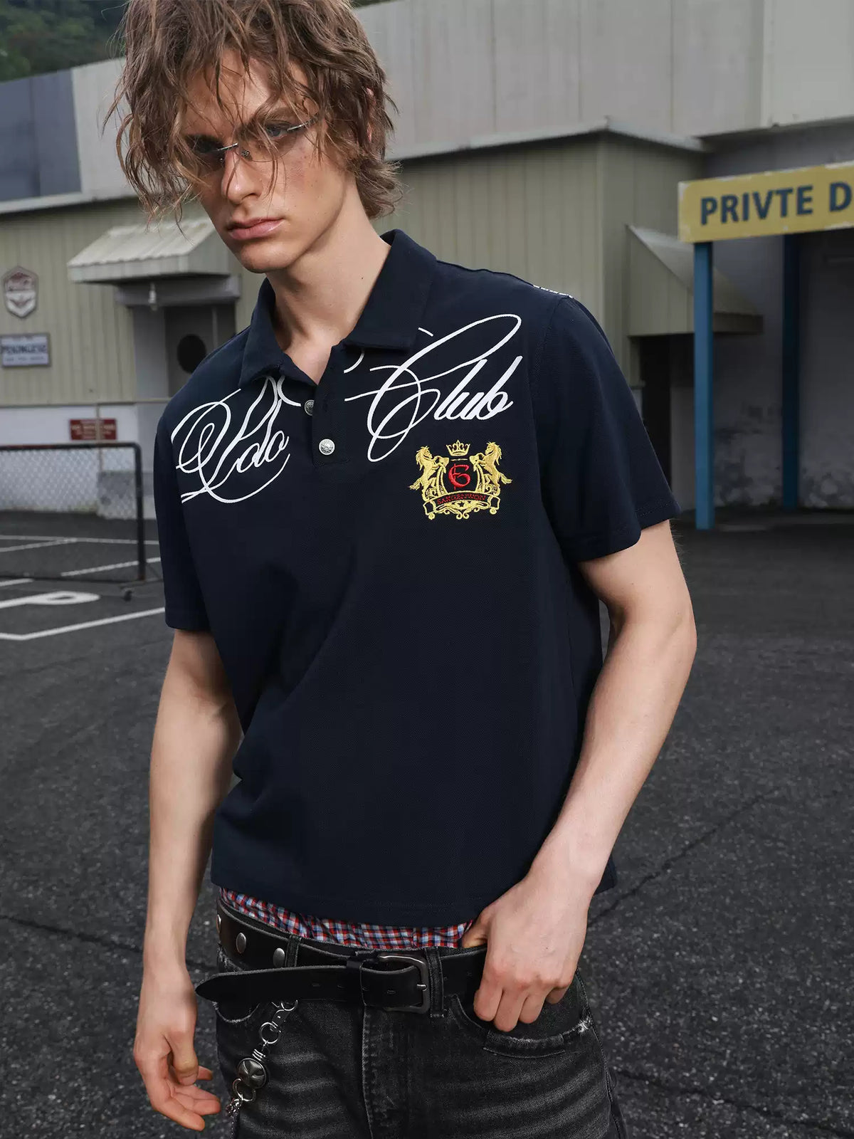 Vintage Navy Graphic Polo – Streetwear