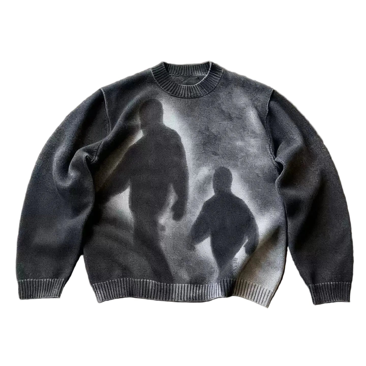 Gray sweater with a shadow pattern on a textured brown background