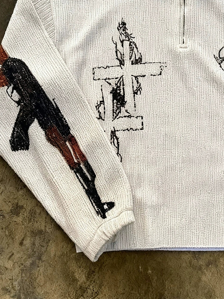Cross Art Knit Streetwear Top