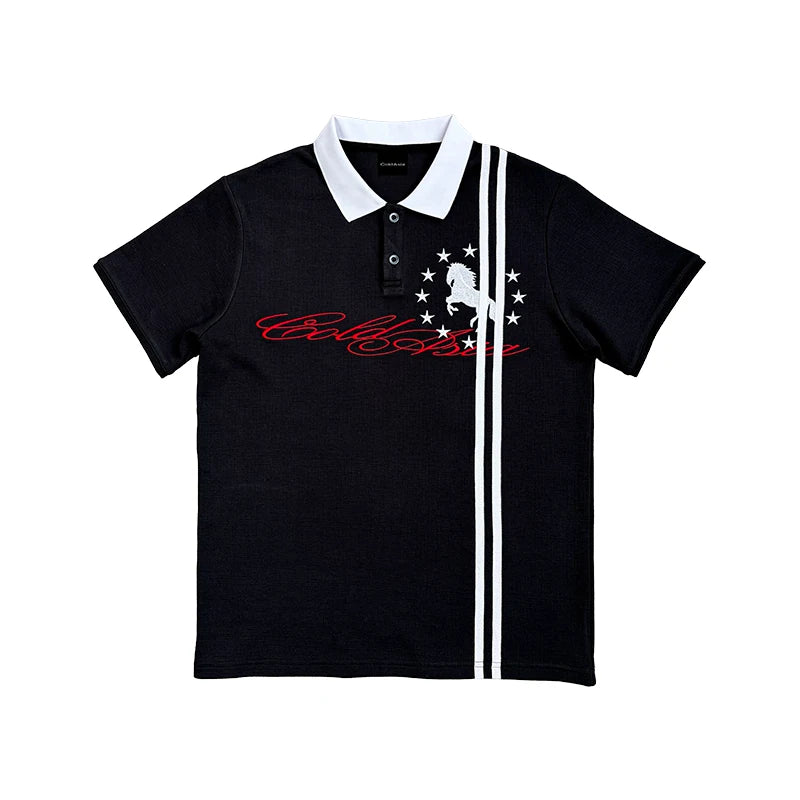 Racing Stripe Black Polo – Streetwear