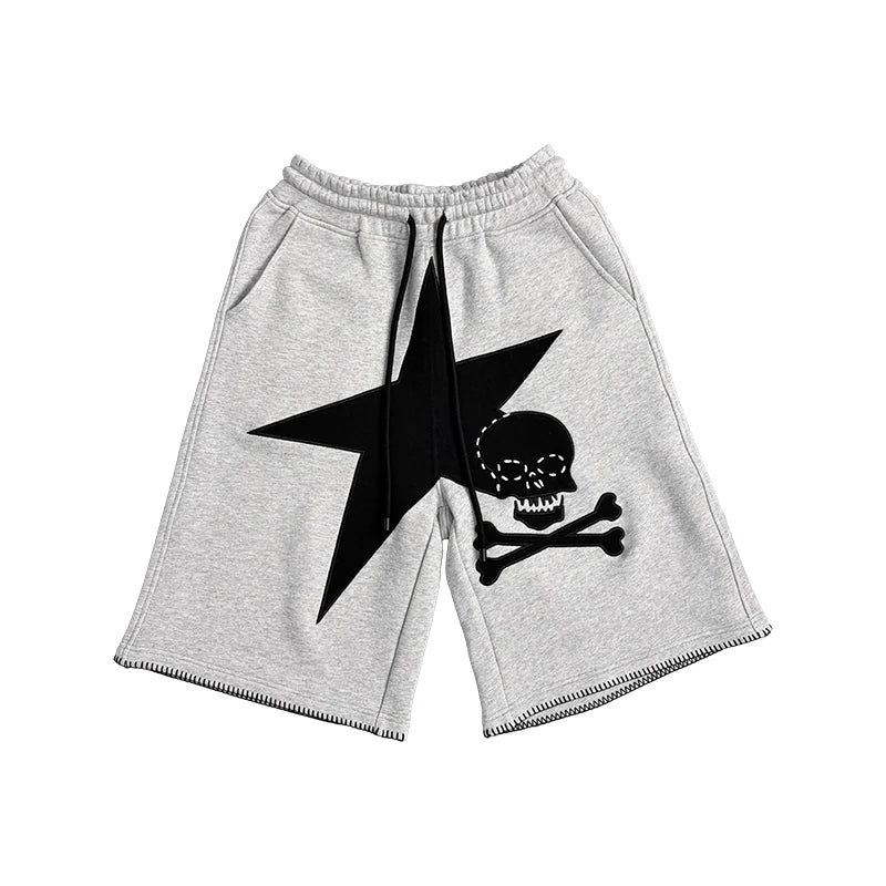 Lightning Skull Graphic Shorts – Grey Streetwear