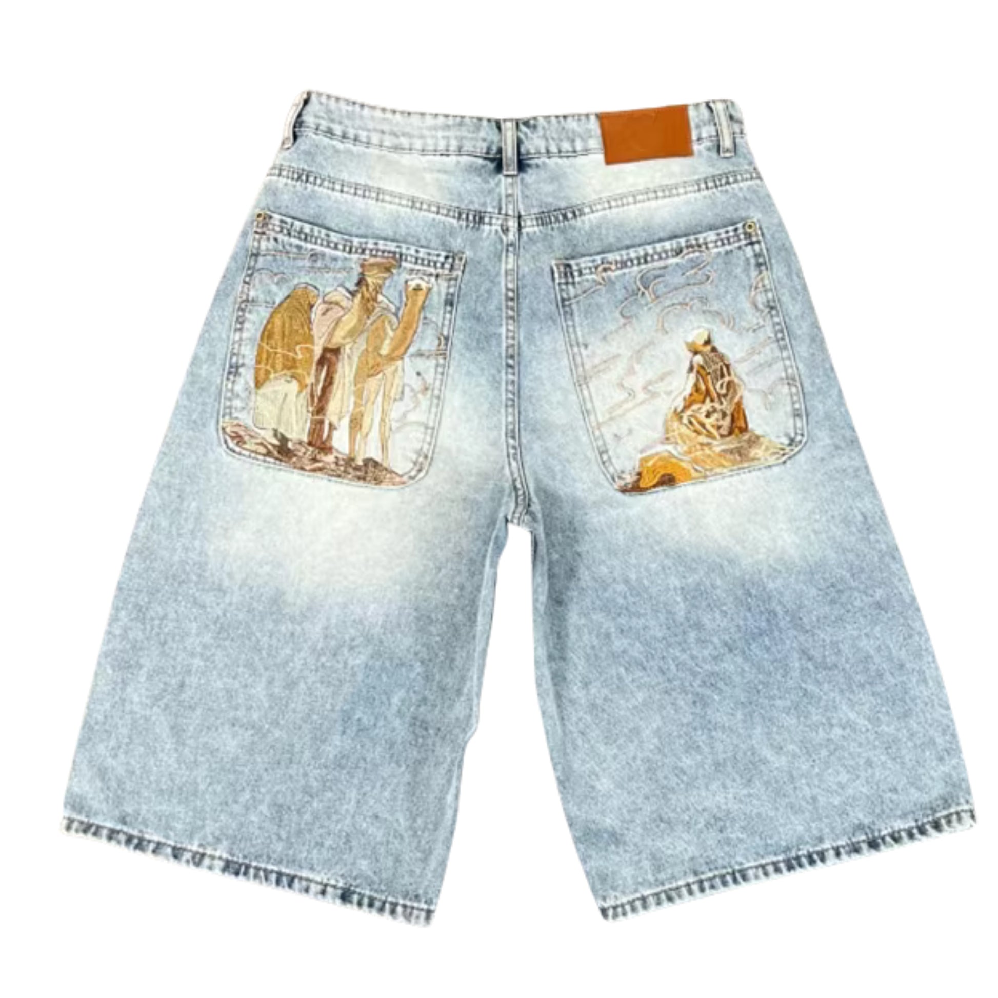 Light Blue Denim Shorts with Desert Embroidery