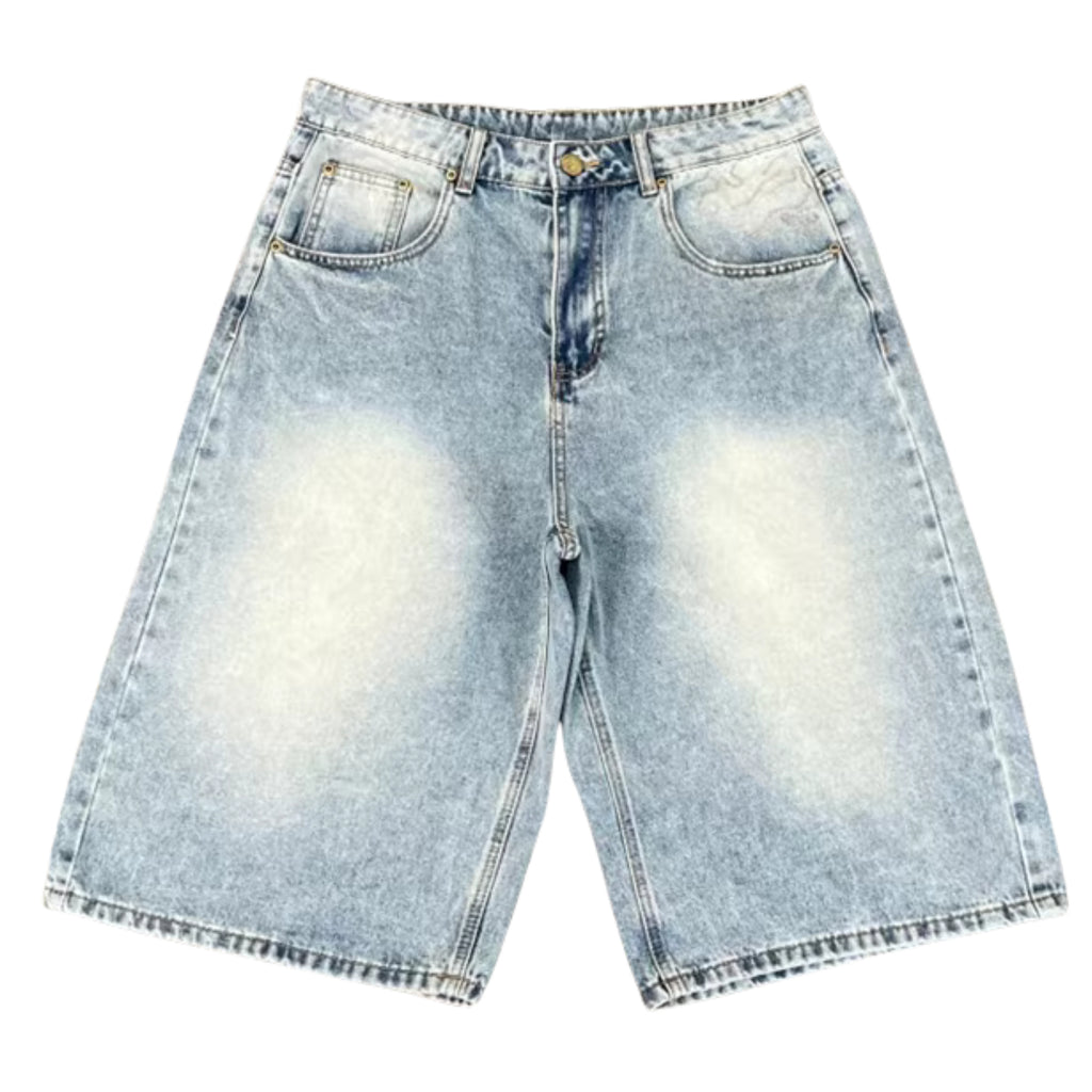 Light Blue Denim Shorts with Desert Embroidery